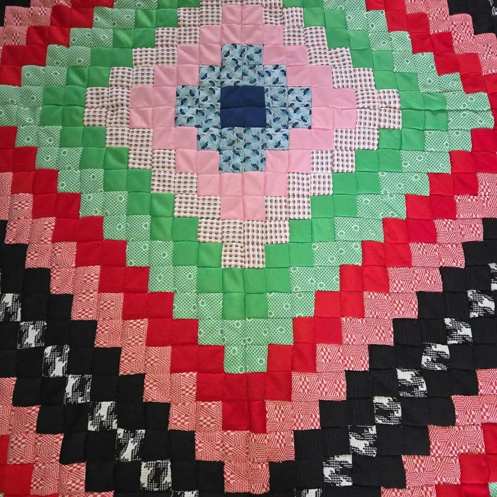 Vintage Trip Around The World Quilt Top Polyester 70's Amish Sunshine Shadow